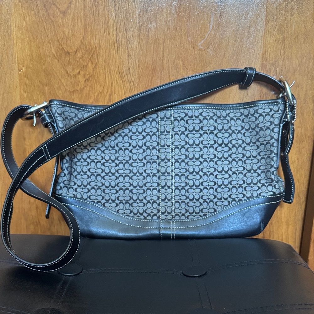 Coach Black and Gray Signature Shoulder Bag